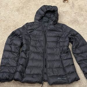 Eddie Bauer black, lightweight puffer jacket, hooded, size small